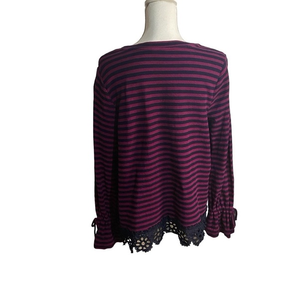 Crown & Ivy Navy Striped Lace Trimmed Pullover Top - Picture 7 of 10